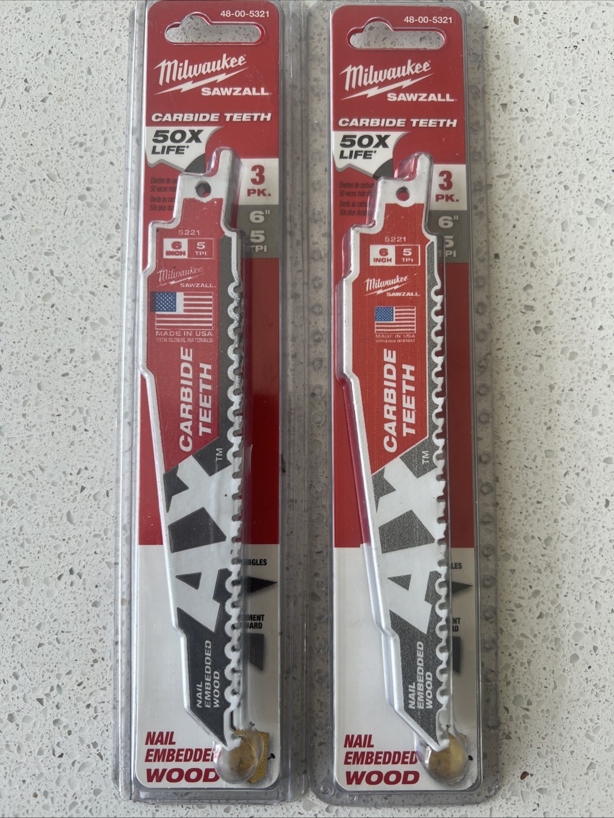 (6 Blades) Milwaukee 48-00-5321 Sawzall 6” Blades with Carbide Teeth 5TPI - Wood