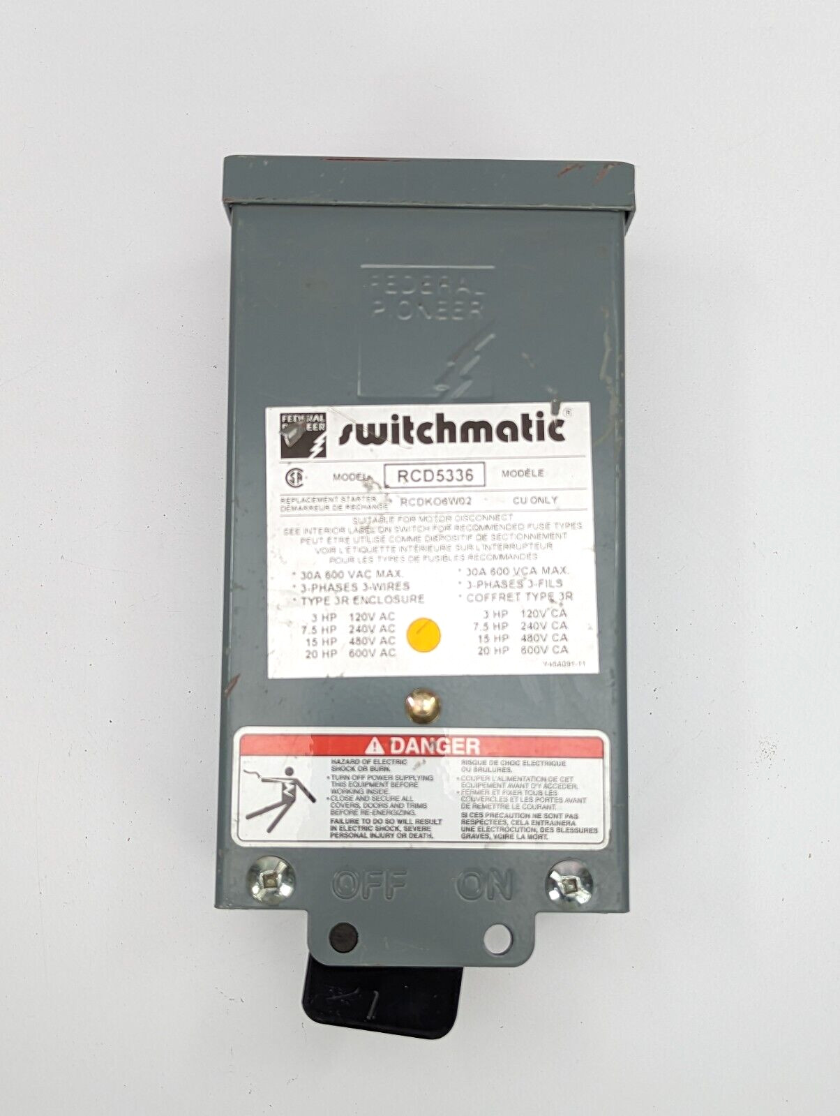 RCD5336 Switchmatic Federal Pioneer Heavy Duty Enclosed Safety Box *NEW*