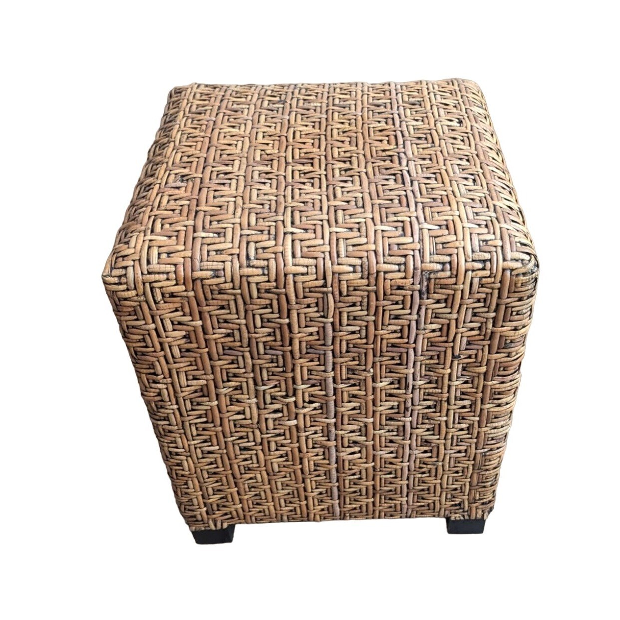 Brown Woven Rattan Ottoman cube