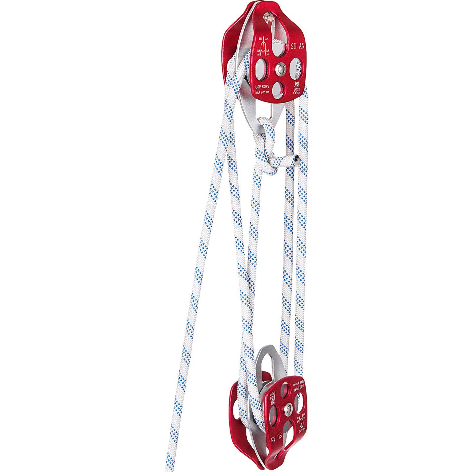 Twin Sheave Block&Tackle 1/2"x150' Twin Sheave Block w/Rope 30-35KN 6600-7705LBS
