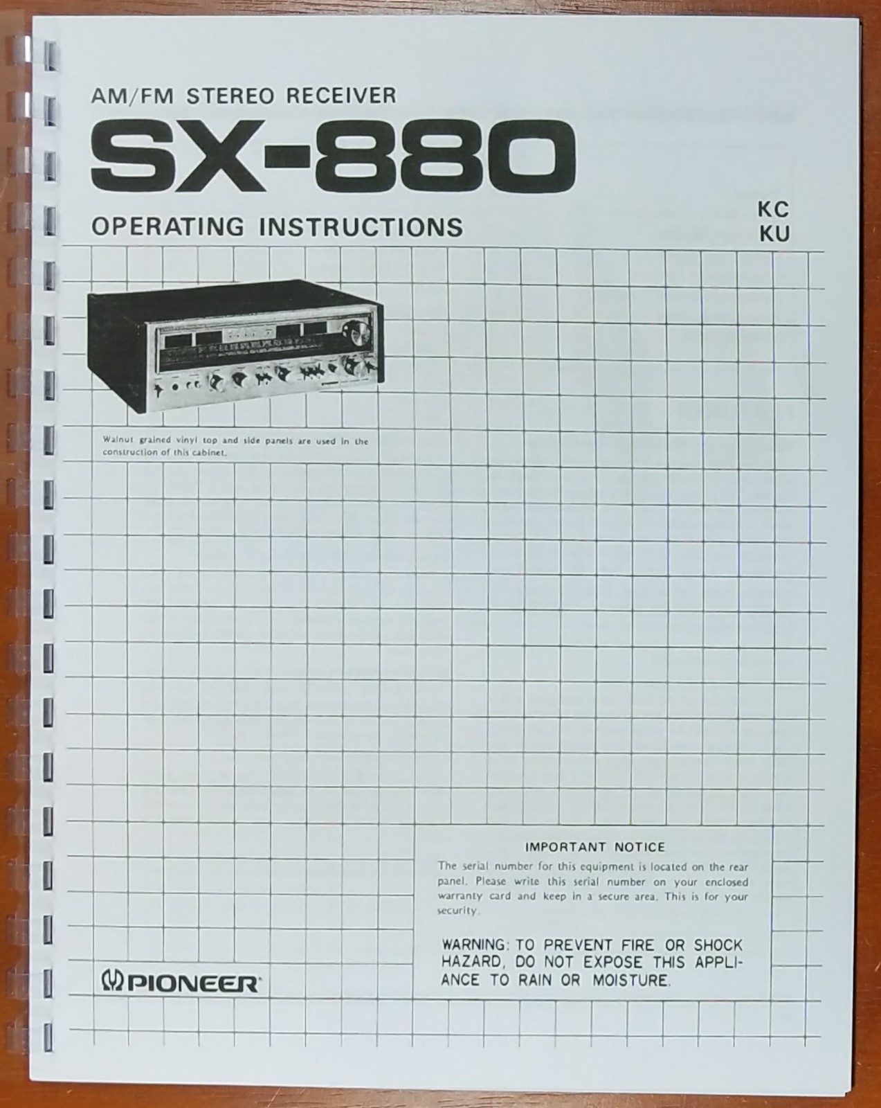 Pioneer SX-880 Stereo Receiver Owners Manual