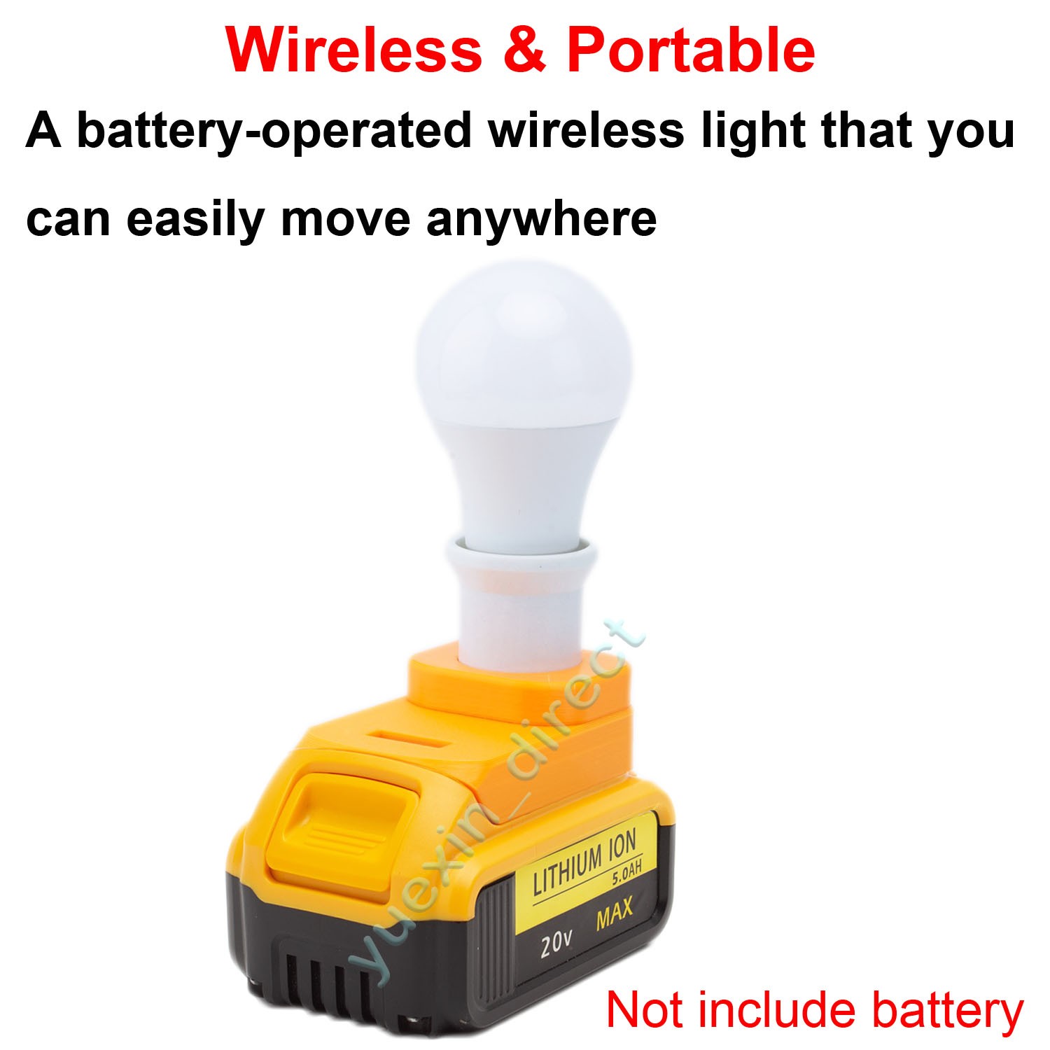 Portable LED Work Light For Dewalt 20V Lithium Battery E27 Bulb Lamp Cordless US