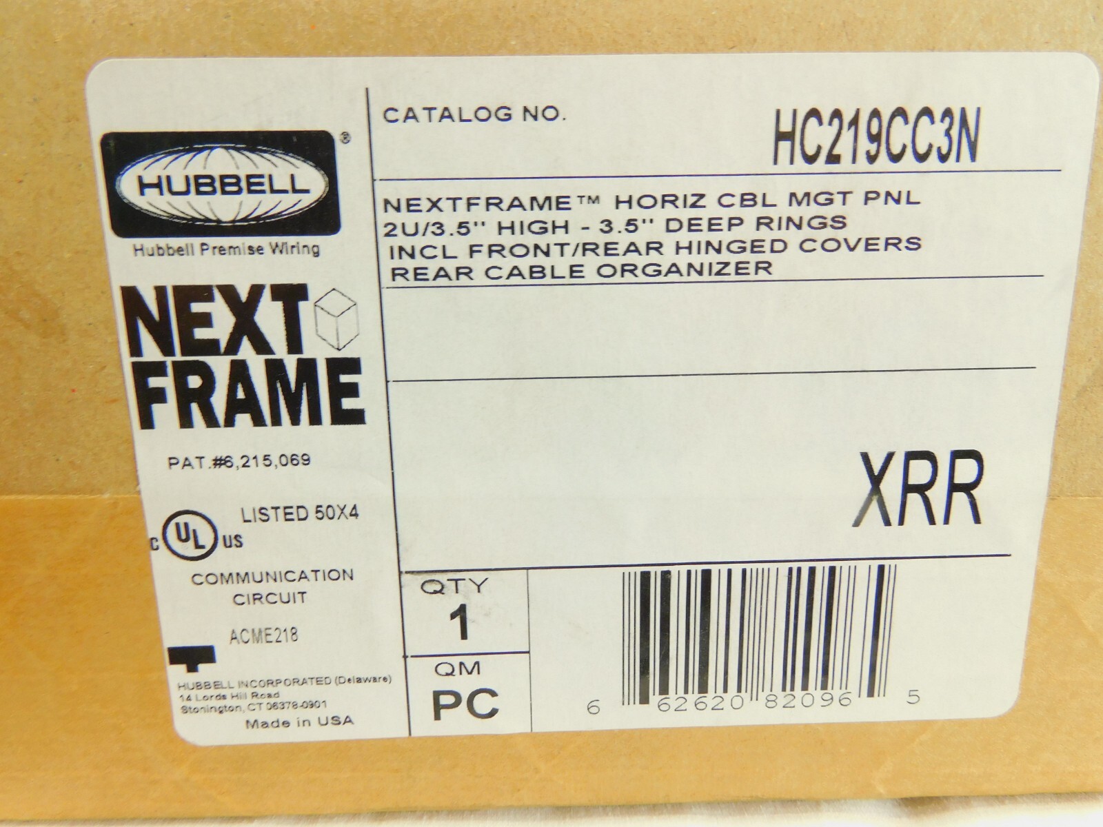 Ring Panel Cable Manager Hubbell HC219CC3N NextFrame Hinged Covers - EXCELLENT