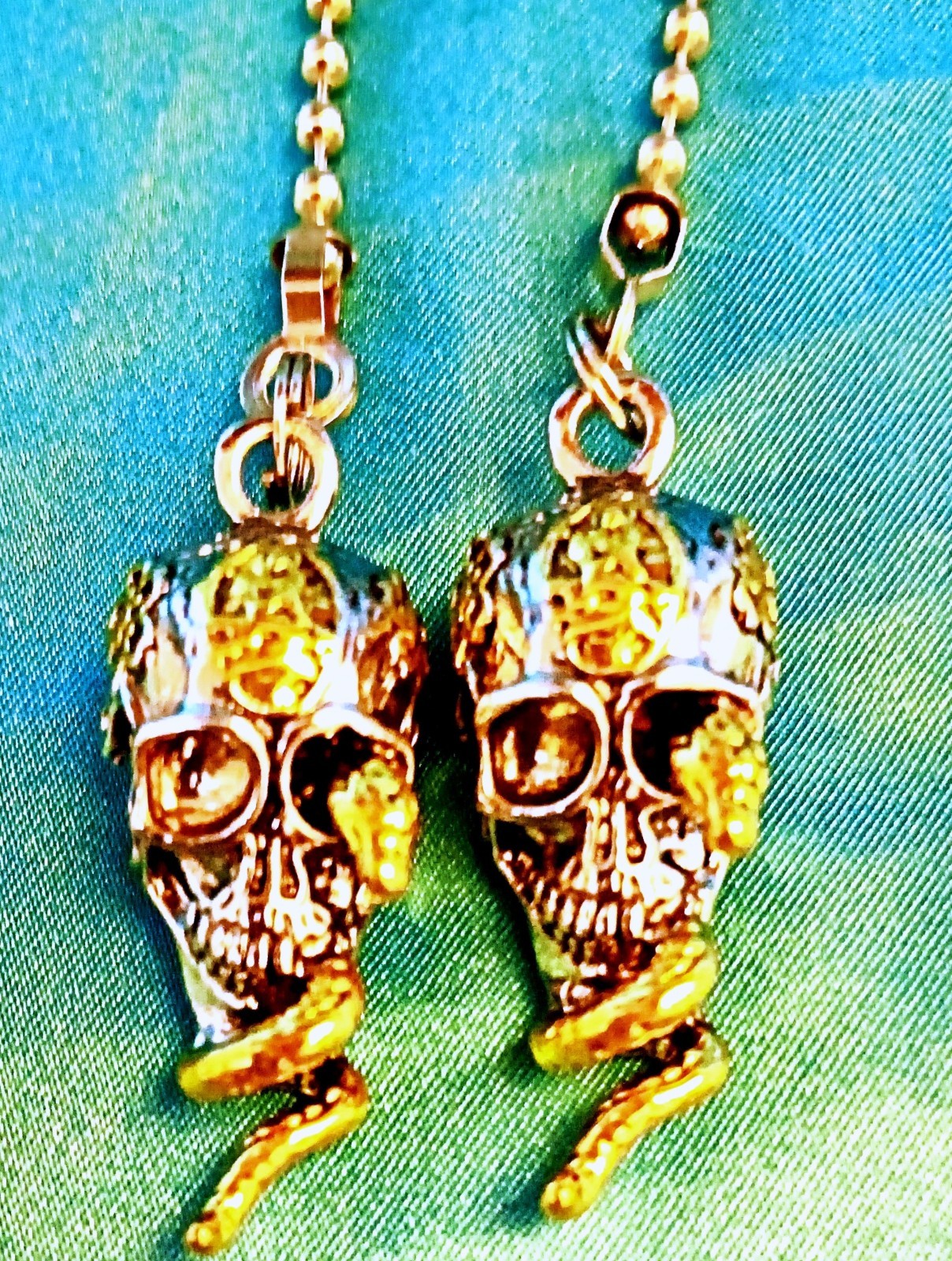 Set of Two ~ SKULL & SNAKE Silver & Gold-Colored Metal ~ Ceiling Fan Pulls