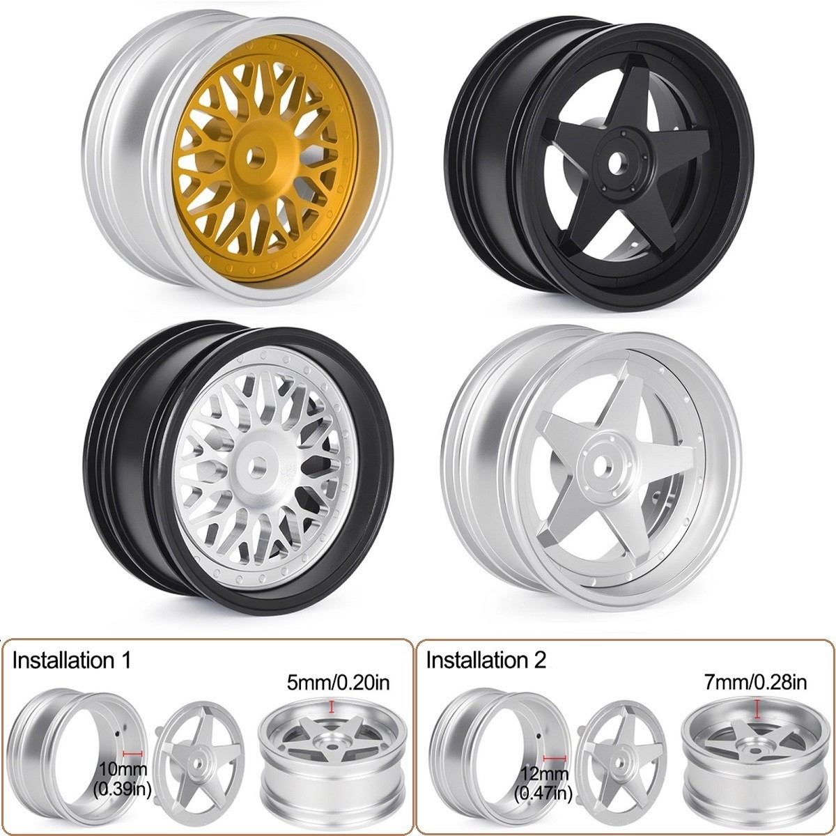 4PCS Alu Wheel Rims 52*26mm for 1/10 RC Drift On Road HSP Tamiya HPI Kyosho Saku