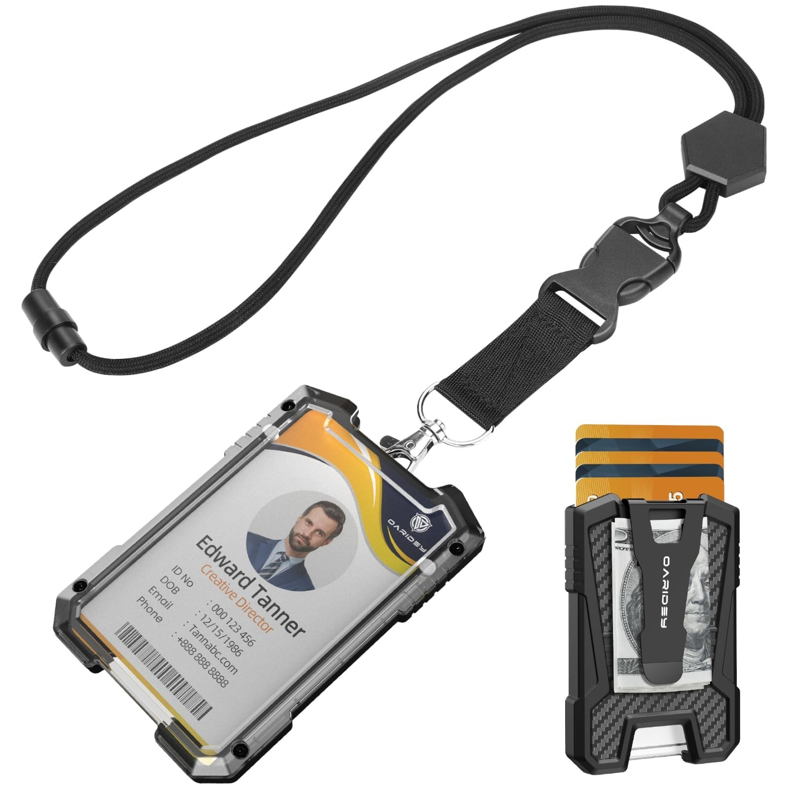Oaridey Carbon Fiber Badge Holder with Lanyard, Heavy Duty Lanyard with Safet...