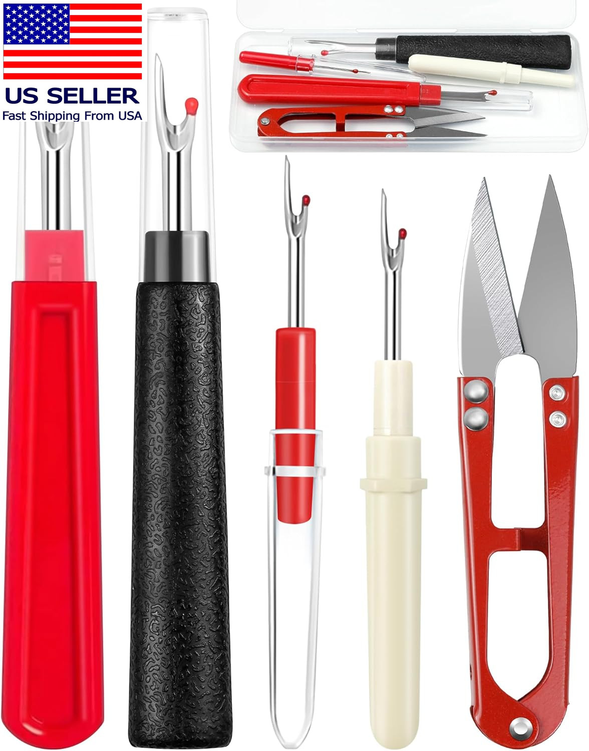Seam Rippers for Sewing – 2 Big and 2 Small Stitch Remover Tools, Thread Ripper,
