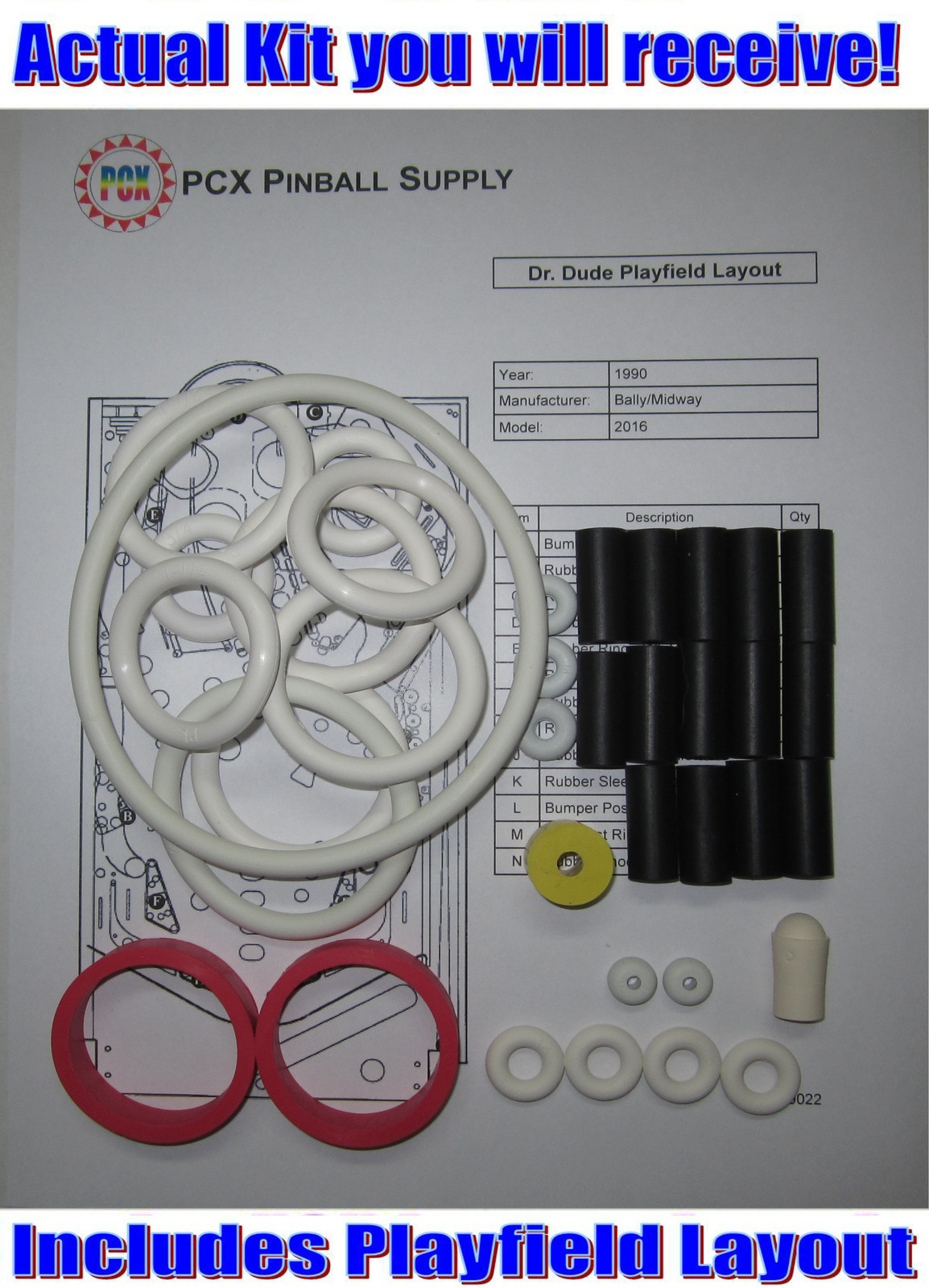 1990 Bally/Midway Dr. Dude Pinball Machine Rubber Ring Kit