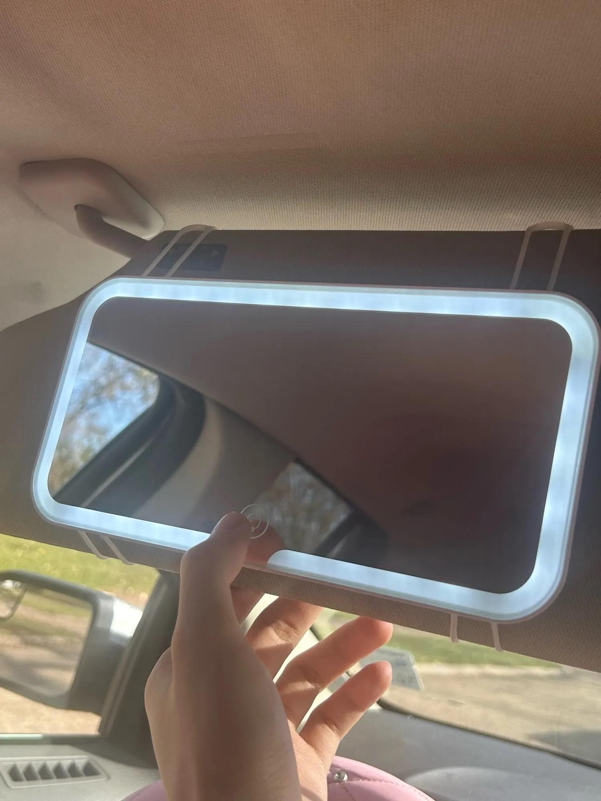 espejo de para carro auto maquillaje tactil recargable luz luces led interior