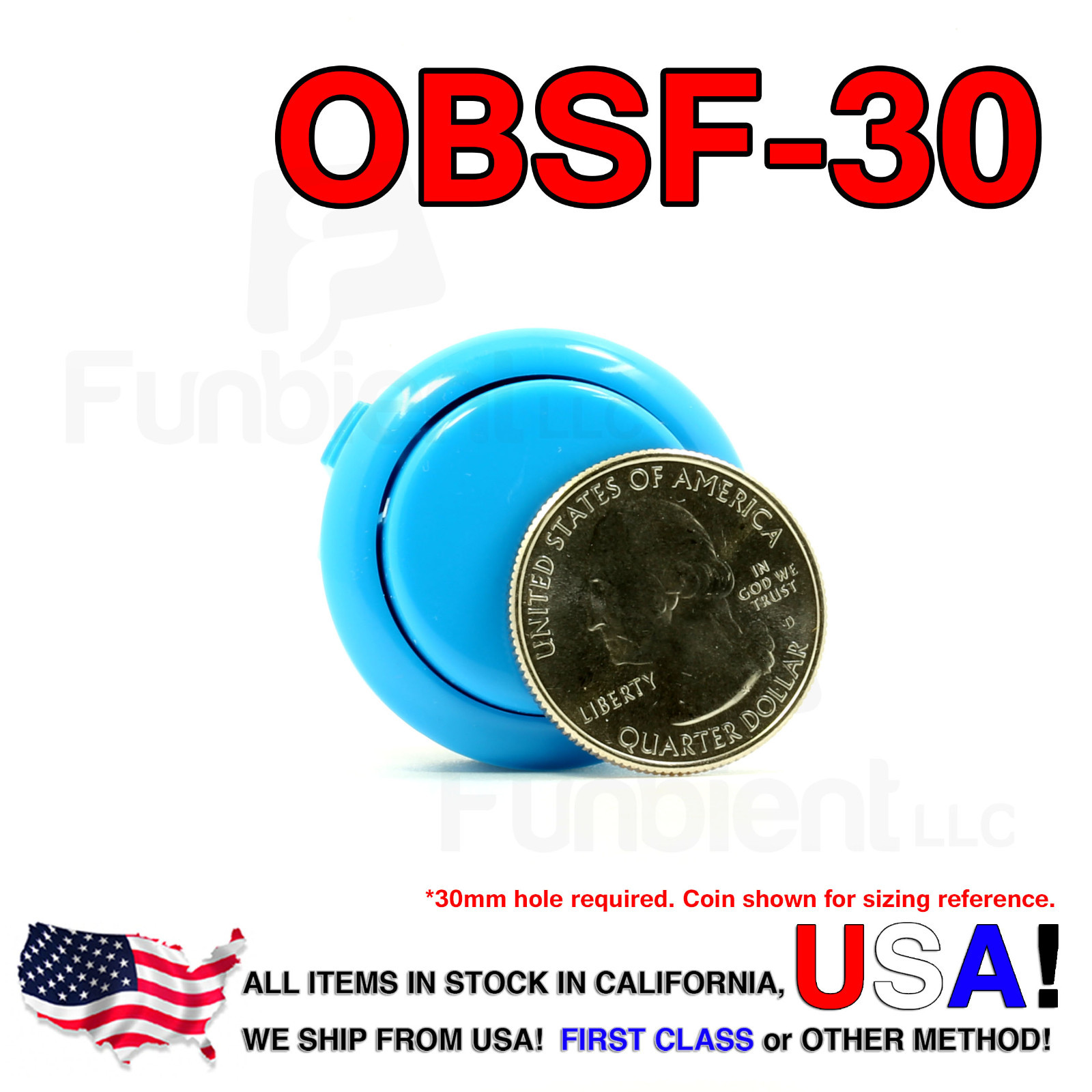 Sanwa Denshi Original OBSF-30 Blue Push Button JAMMA guitar kill switch 30mm