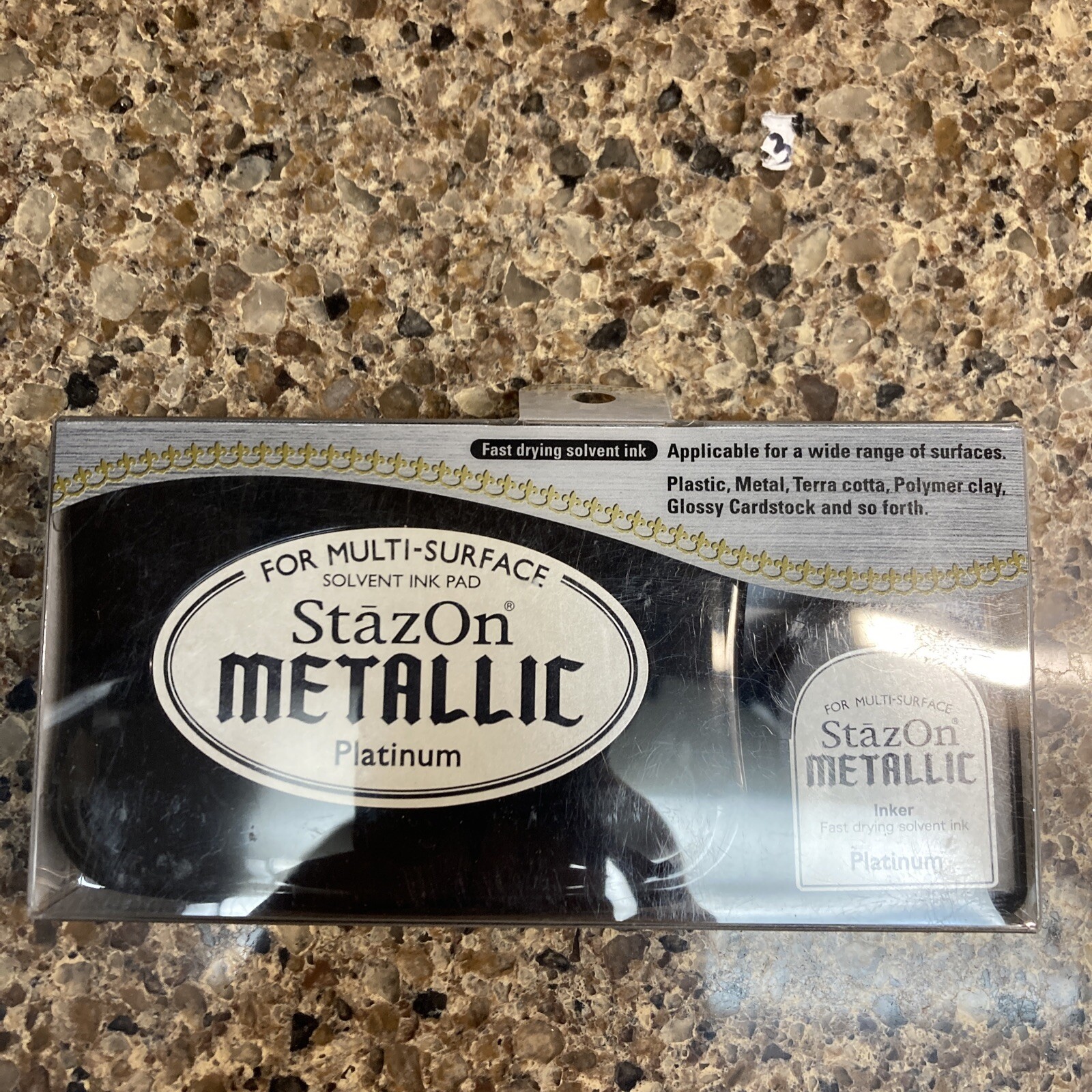 Tsukineko Stazon Metallic Fast Drying Solvent  Ink Pad & Refill - NEW Platinum