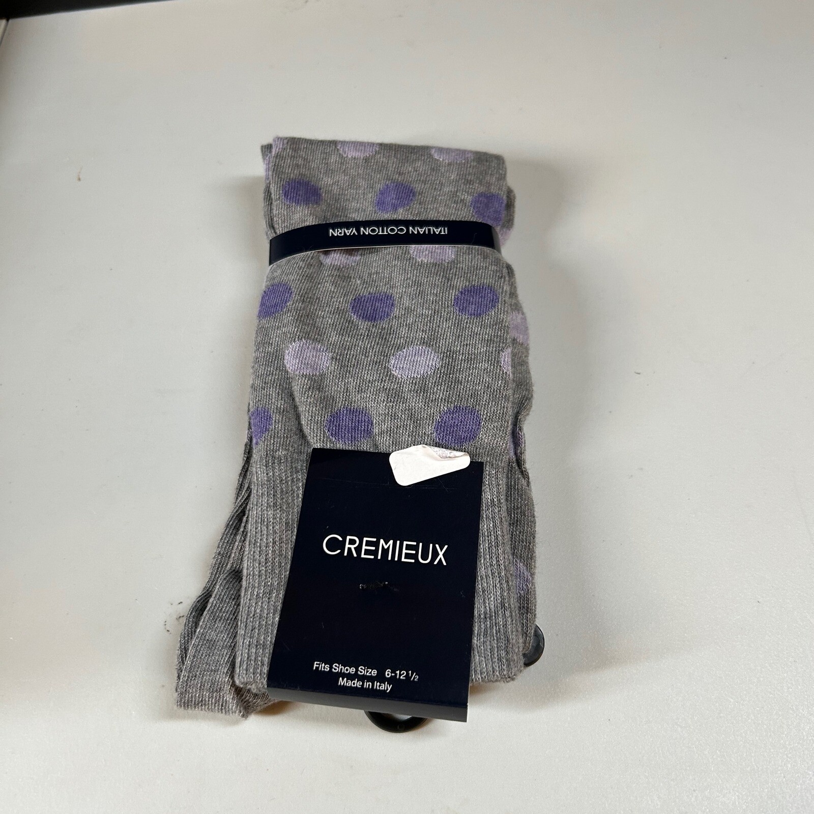 Cremieux Italian Cotton Yarn Dress Socks Polka Dot Gray Purple Size 6-12.5