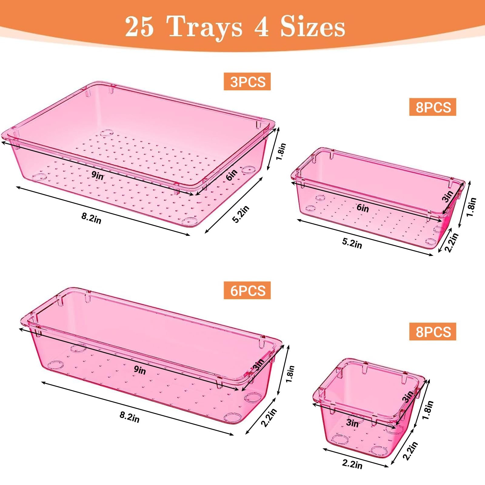 25 PCS Plastic Drawer Organizer Set, 4-Size Versatile Organizer Trays & stora...