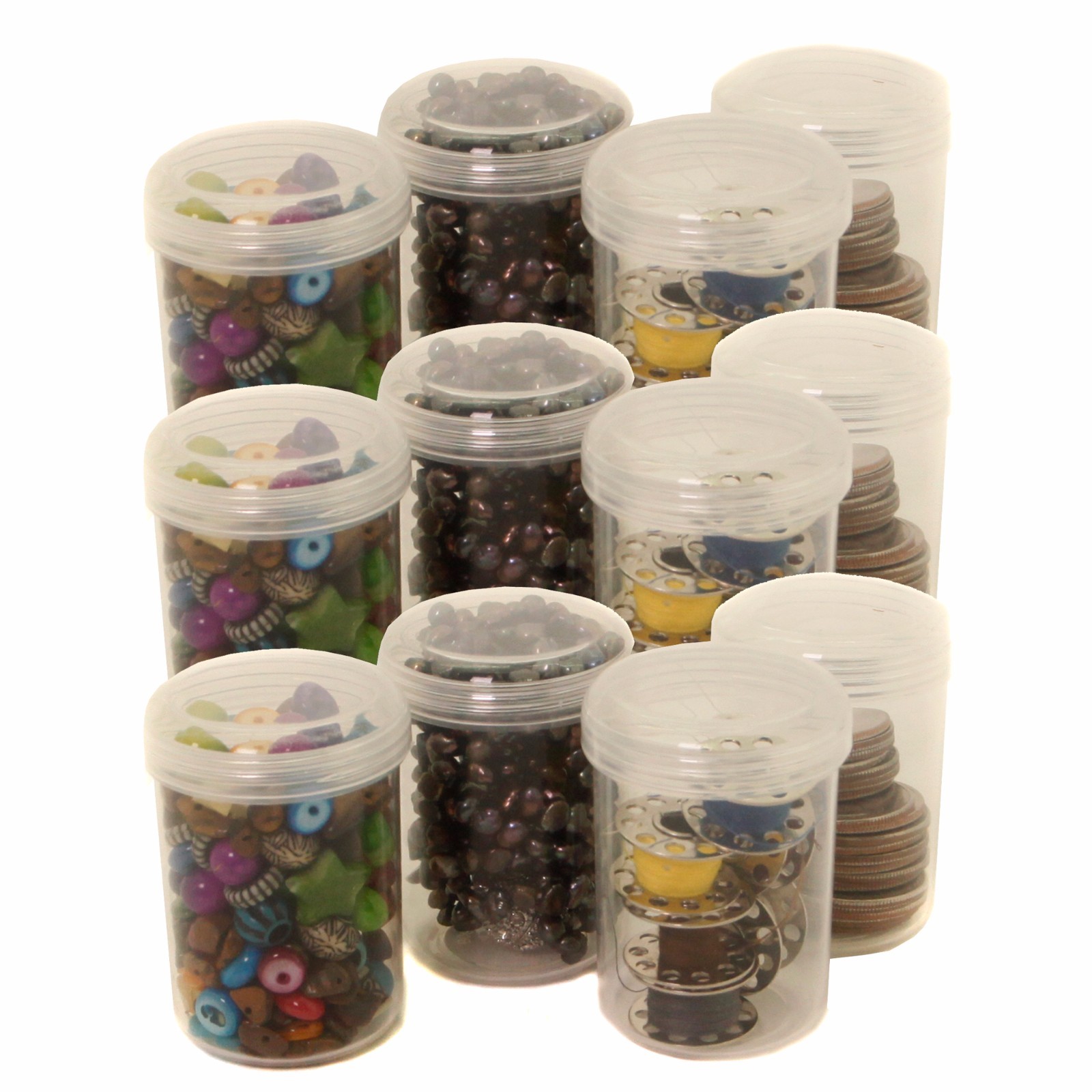 12 Plastic Containers Clear Screw Lids Crafts Beads Storage Non Breakable