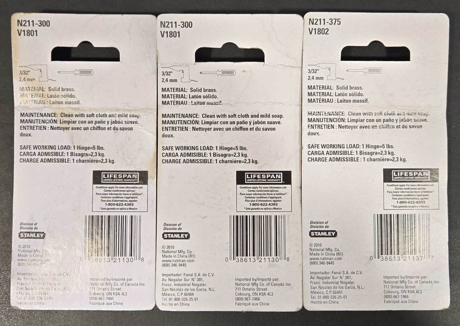 National Hdw Solid Brass 2" Hinges