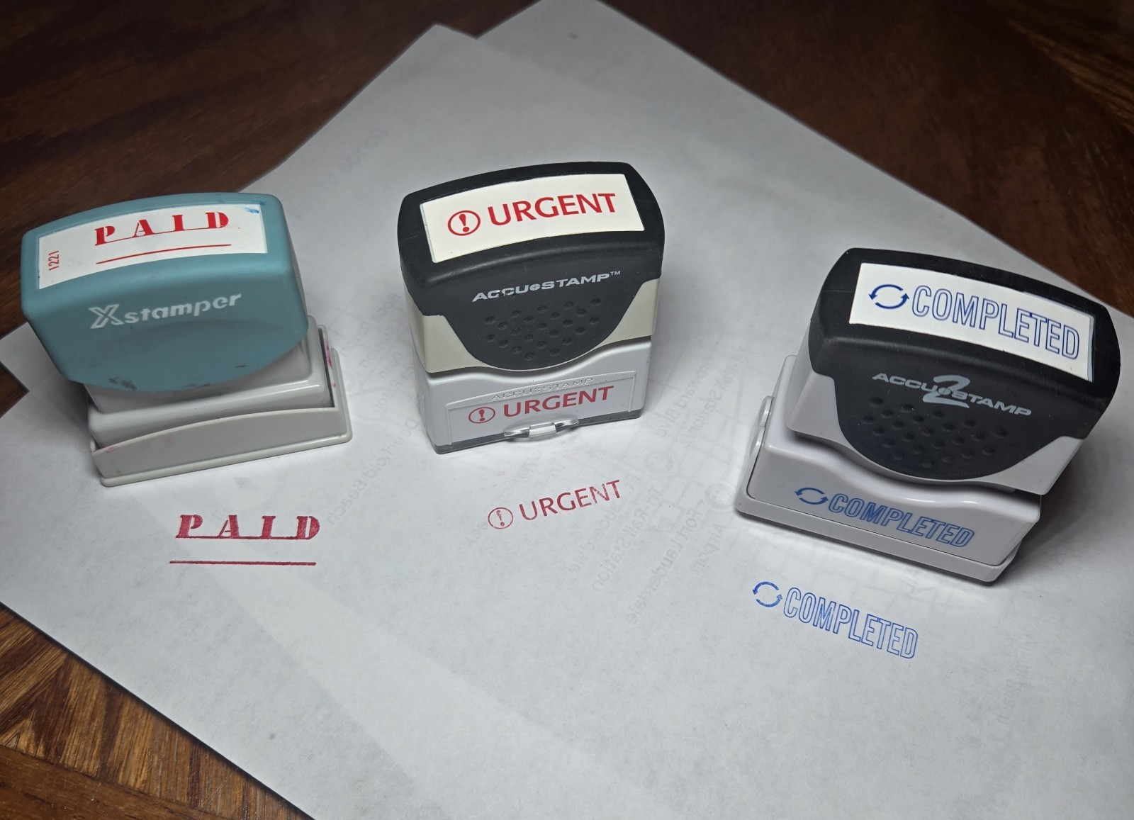 Lot Of 3 Pre-Inked Rubber Stamps Business Office Accounting Work Self Inking Ink