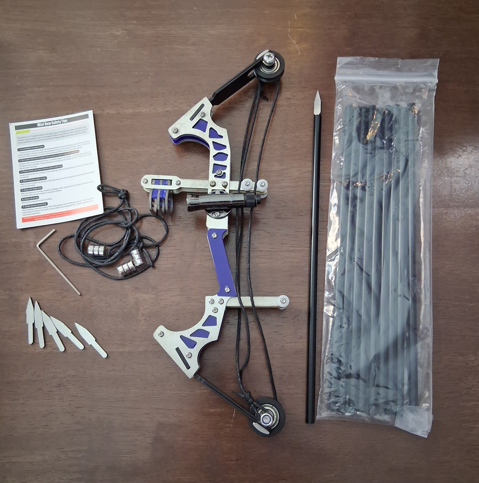 Mini Bow Set Aluminum Silver Blue with Black Arrows and Accessories