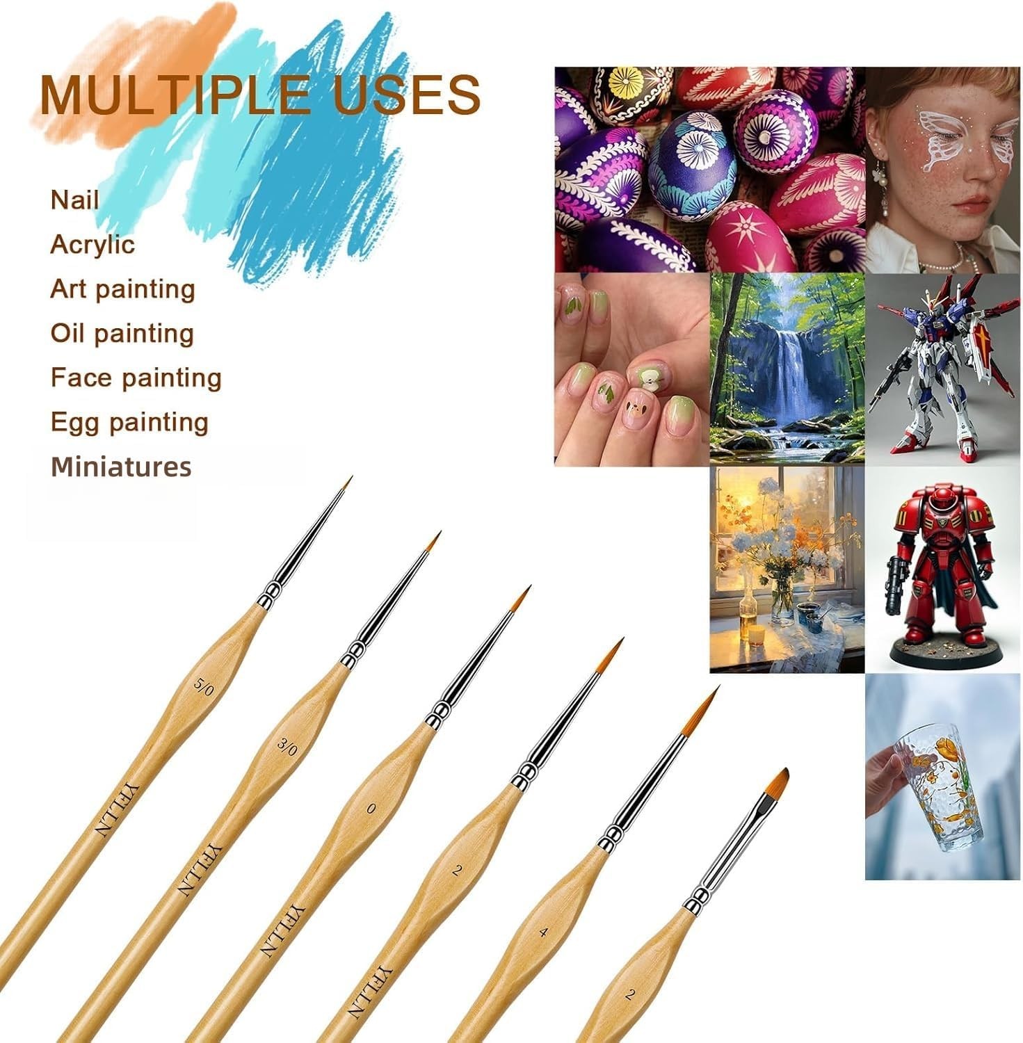 6Pcs Miniature Paint Brushes Set with Triangular Handles - for Acrylics, Oils,
