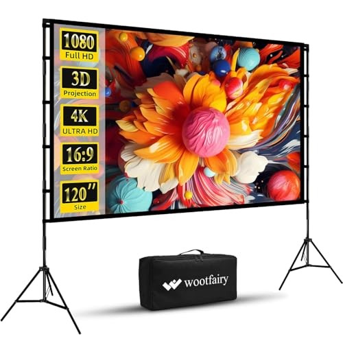 Projector Screen and Stand, 120 inch Foldable and Portable Projection Screen