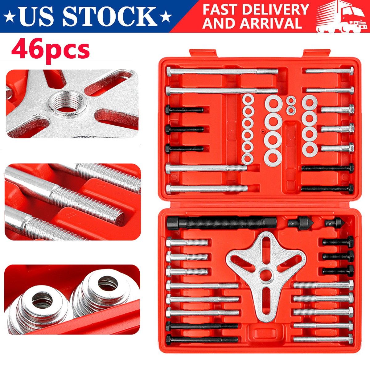 46Pc Harmonic Balancer Gear Puller Steering Wheel Kit with Case