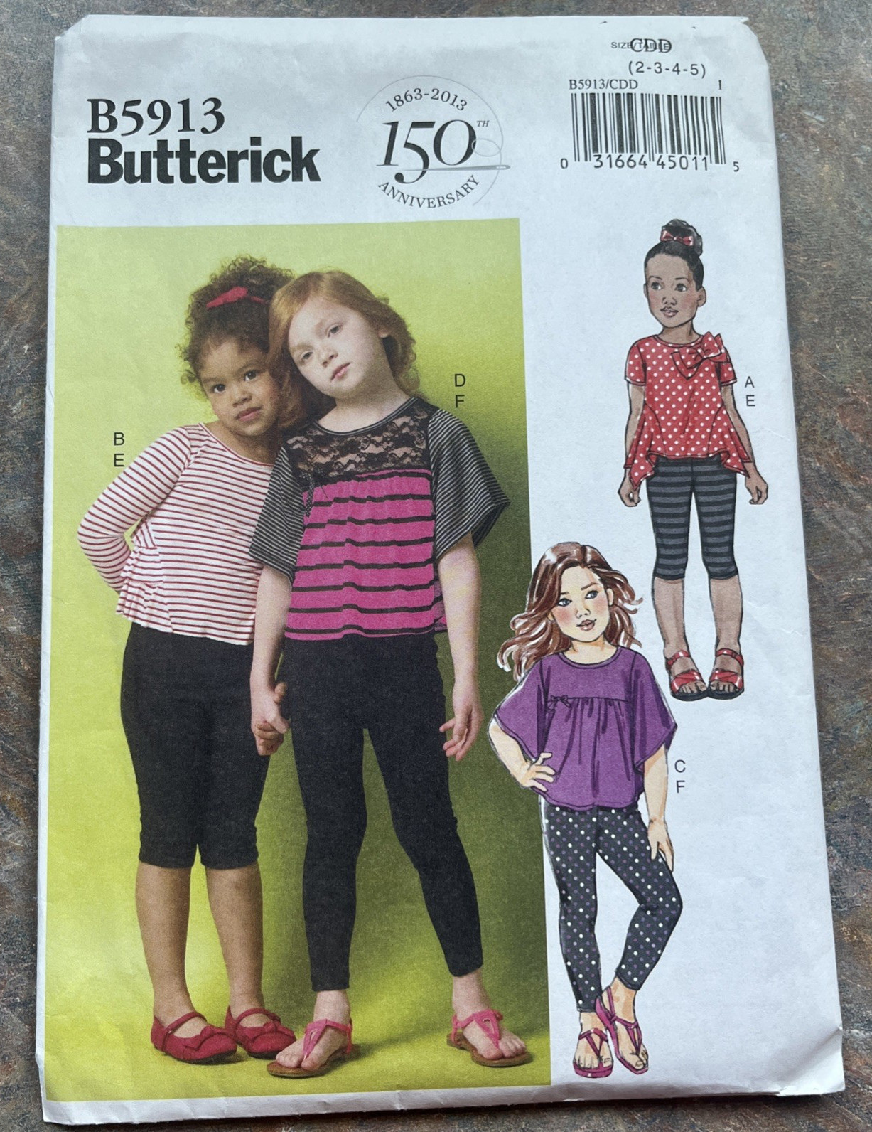 Butterick sewing pattern B5913 - girls sz 2-5 Tops & Leggings - Free Shipping
