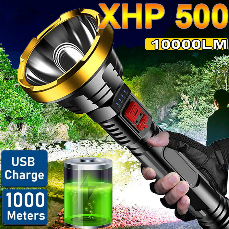 100000LM LED Flashlight Tactical Flash light Waterproof Camping Hand Light USB