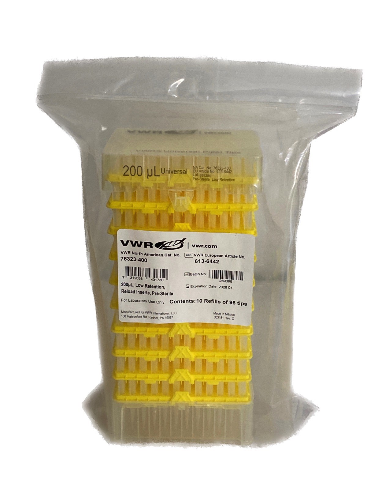 (960) VWR Universal 200uL Low Retention Reload Inserts Pipets Sterile 76323-400