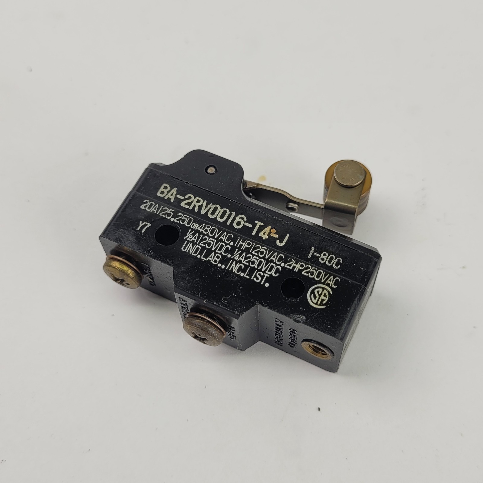 MicroSwitch BA-2RV0016-T4-J Limit Switch, 20 Amps, 125/250/480VAC - USED
