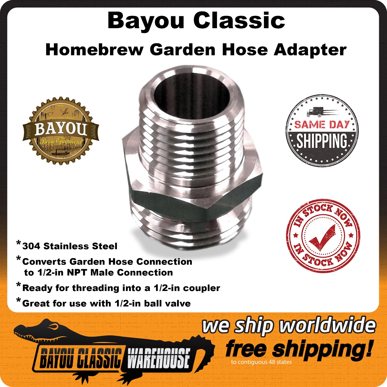 Homebrew Garden Hose Adapter 3/4" MGHT to 1/2" MNPT 800-779 by Bayou Classic