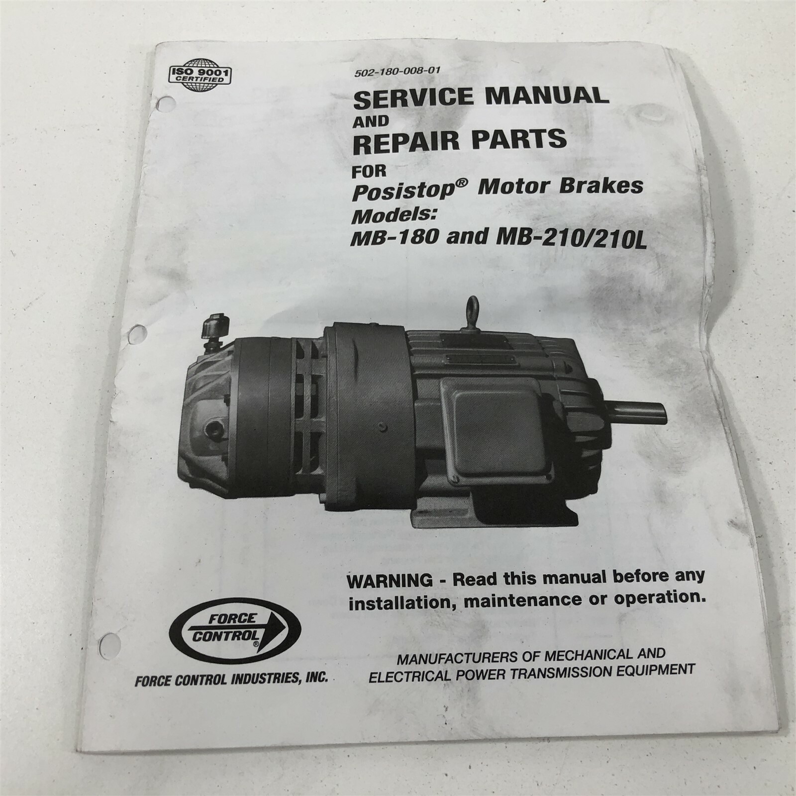 Force Control Service Manual Parts Posistop Motor Brakes MB-180 MB-210/210L