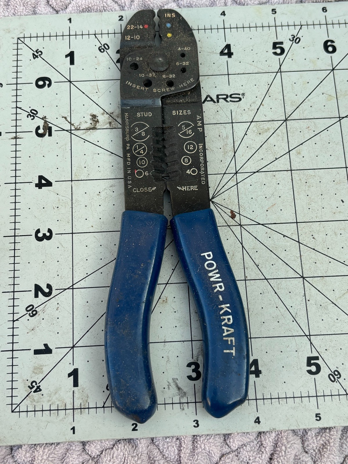 Vintage AMP Powr-Kraft Wire Crimper Stripper Screw Cutter Tool USA Blue