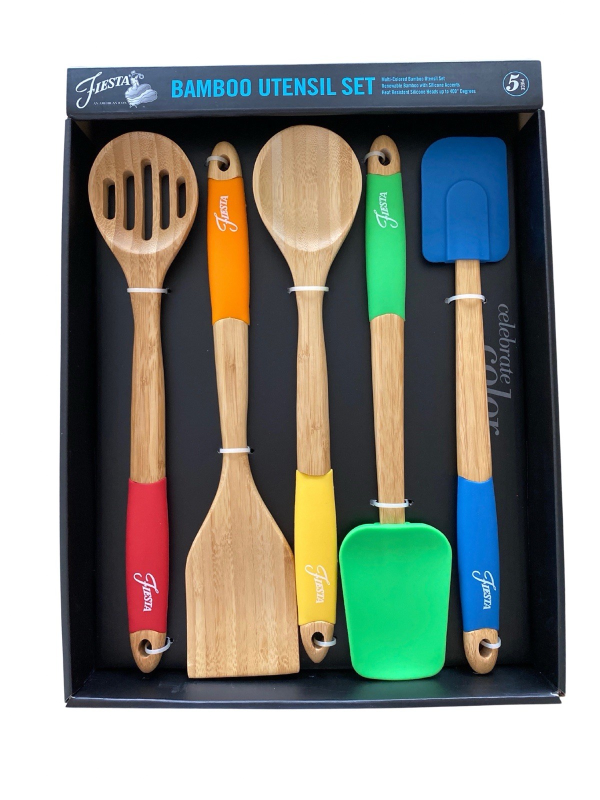 Fiesta 5-Piece Bamboo and Silicone Utensil Set New in Package