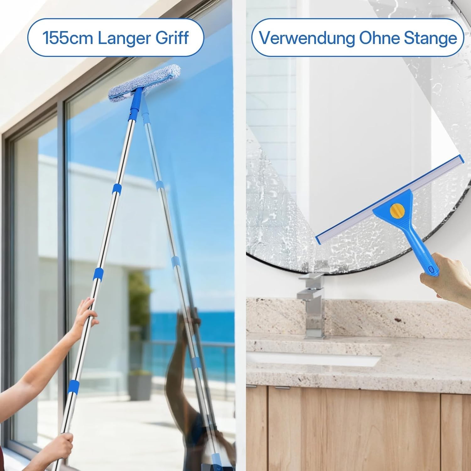 Complete 3 Gallon Window Cleaning Kit - 14" Squeegee, 15" Scrubber & Long Handle