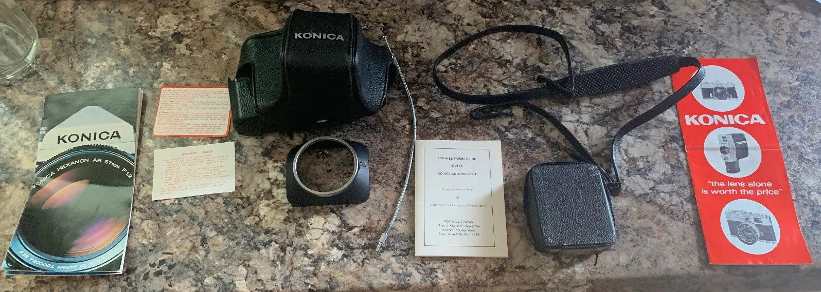 Vintage KONICA Accessory Lot Catalogs Strap Cases Rare 60’s 70’s Japan Camera