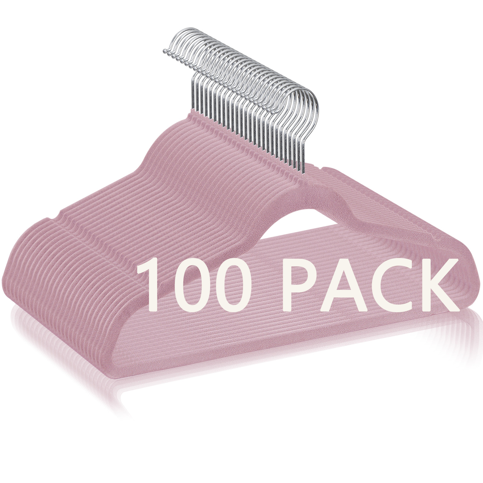 HomGarden 100PCS 360 Degree Non Slip Velvet Clothes Velvet Hangers Pink