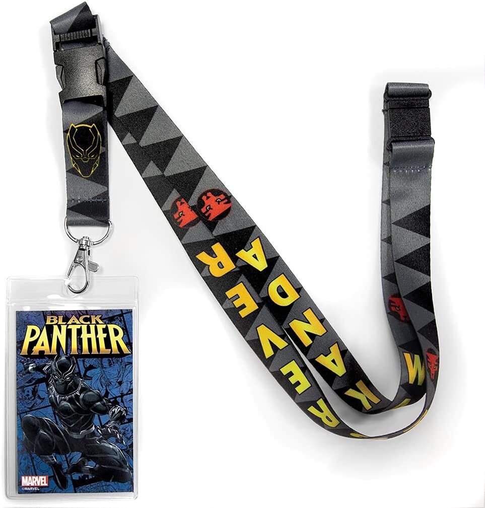 Marvels Black Panther Image Wakanda Forever Lanyard w/ Logo Badge Holder UNUSED