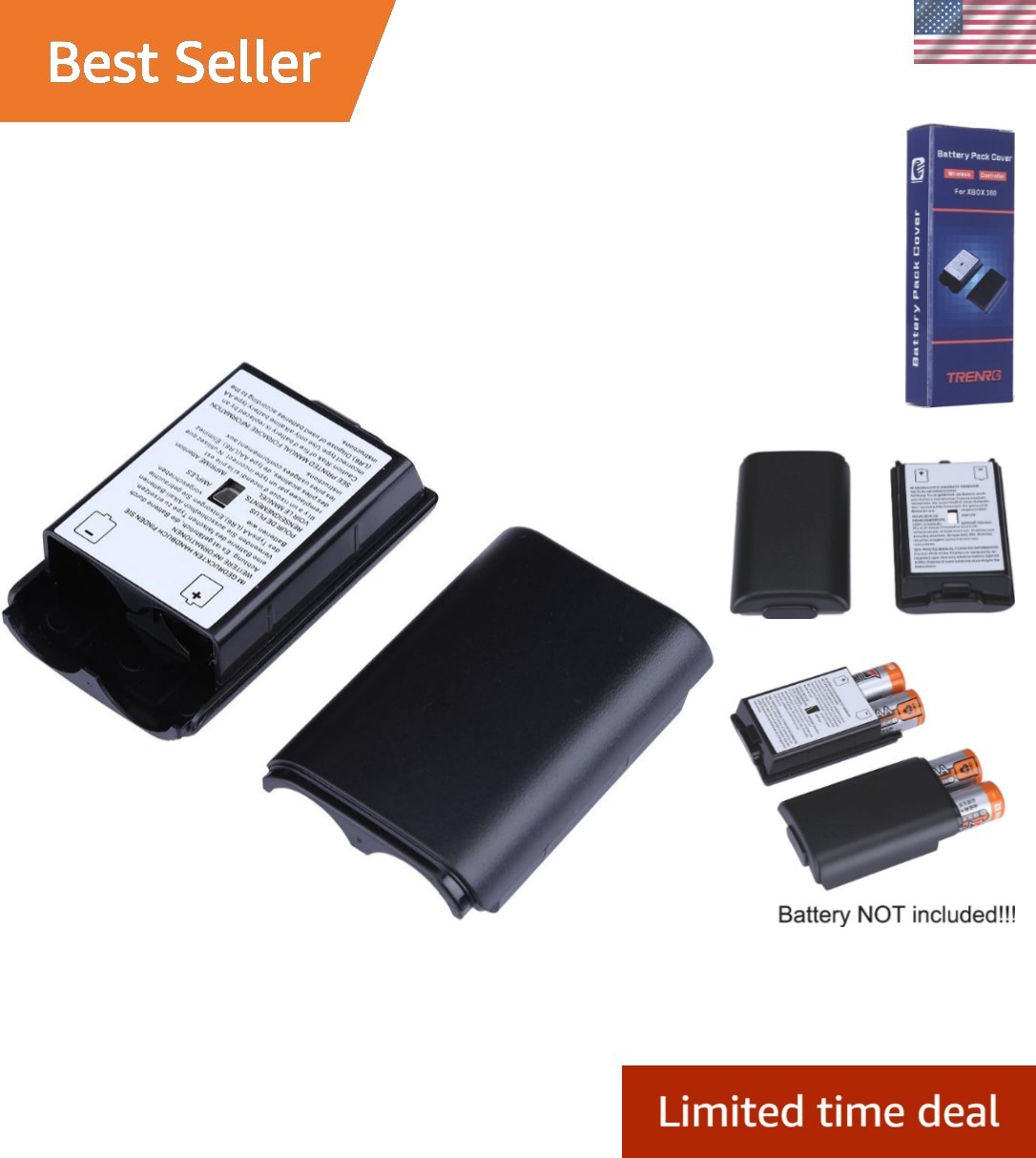 Compact Dual Battery Pack Covers for Xbox 360 Wireless Controllers - Sleek Black