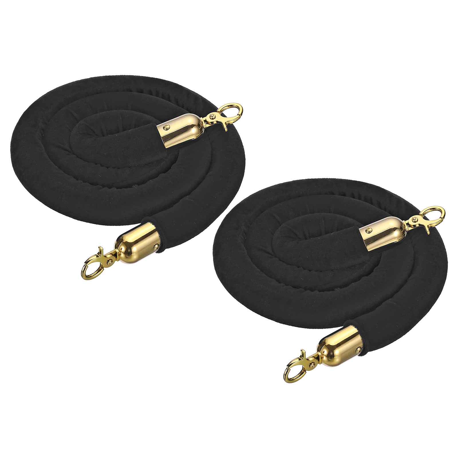 5 Feet Black Velvet Stanchion Rope Crowd Control Barrier Rope Golden 2pcs