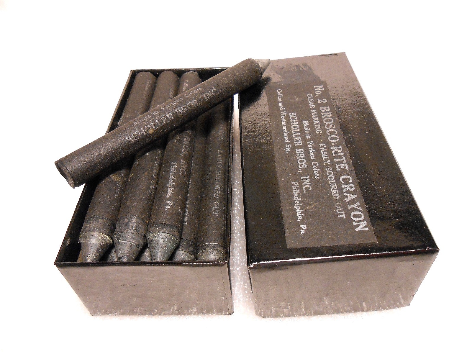 BROSCO Rite Crayon Scholler NO. 2 Marking Crayon One Dozen BLACK New Old Stock