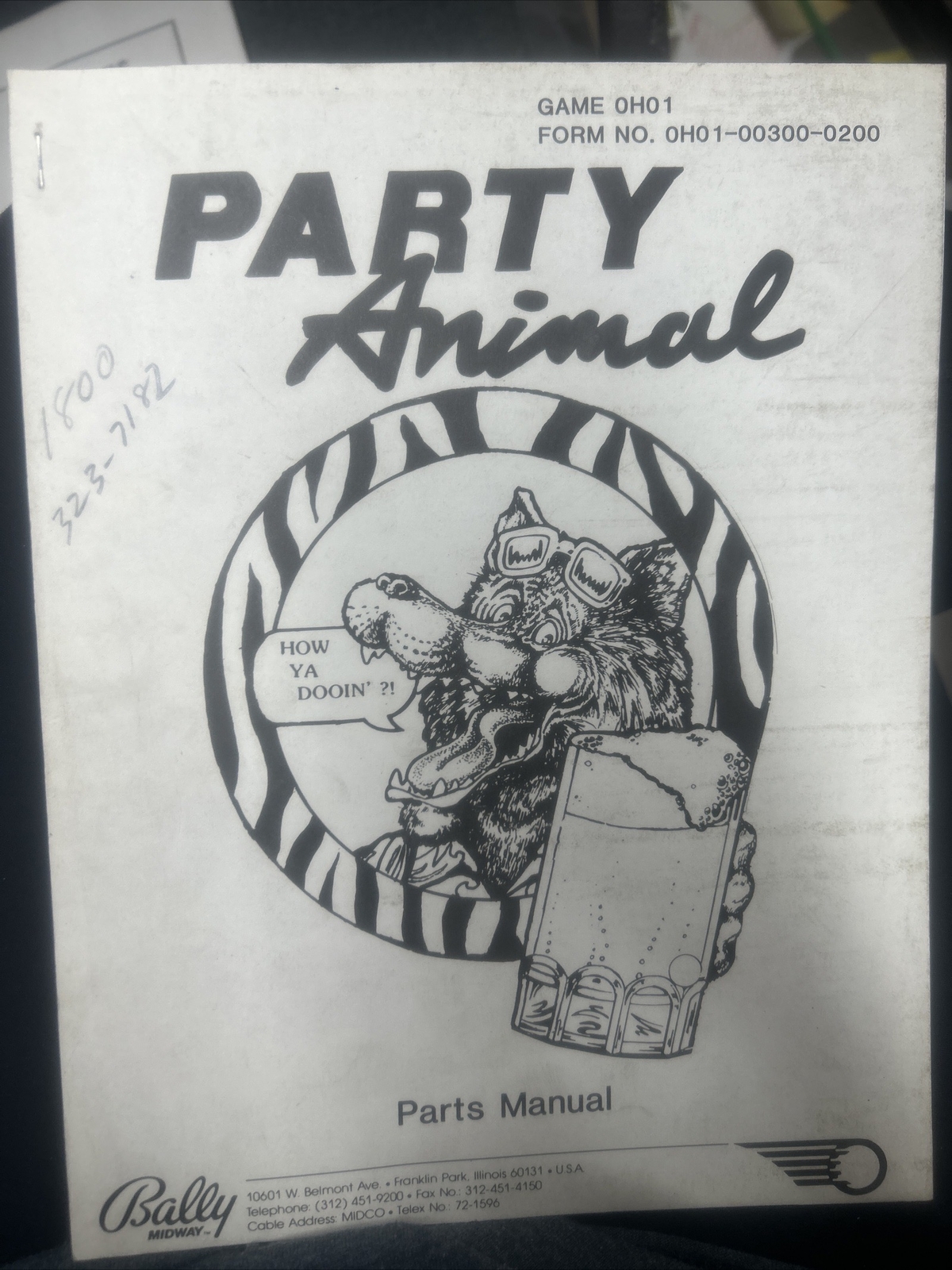 Bally PARTY ANIMAL Pinball Machine PARTS Manual - good used Copy