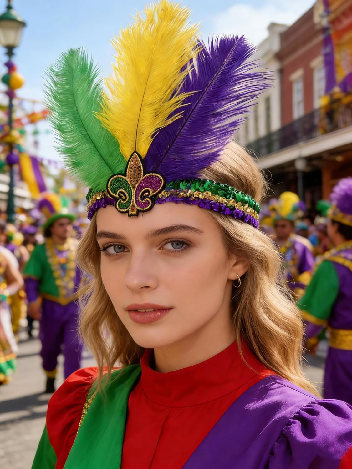 2 Pack Mardi Gras Fluer Di Lis Headband Sequin Fascinators Purple Yellow Gree...