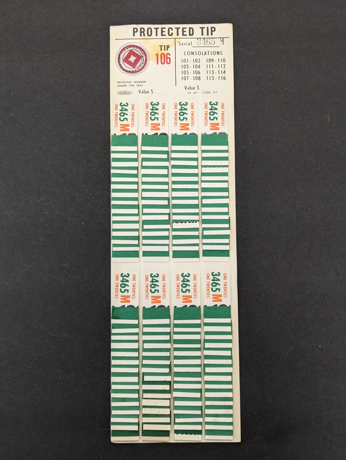 Vintage Protected Tip Pull Tabs Adult Game GREEN Union Label Paper Products #106