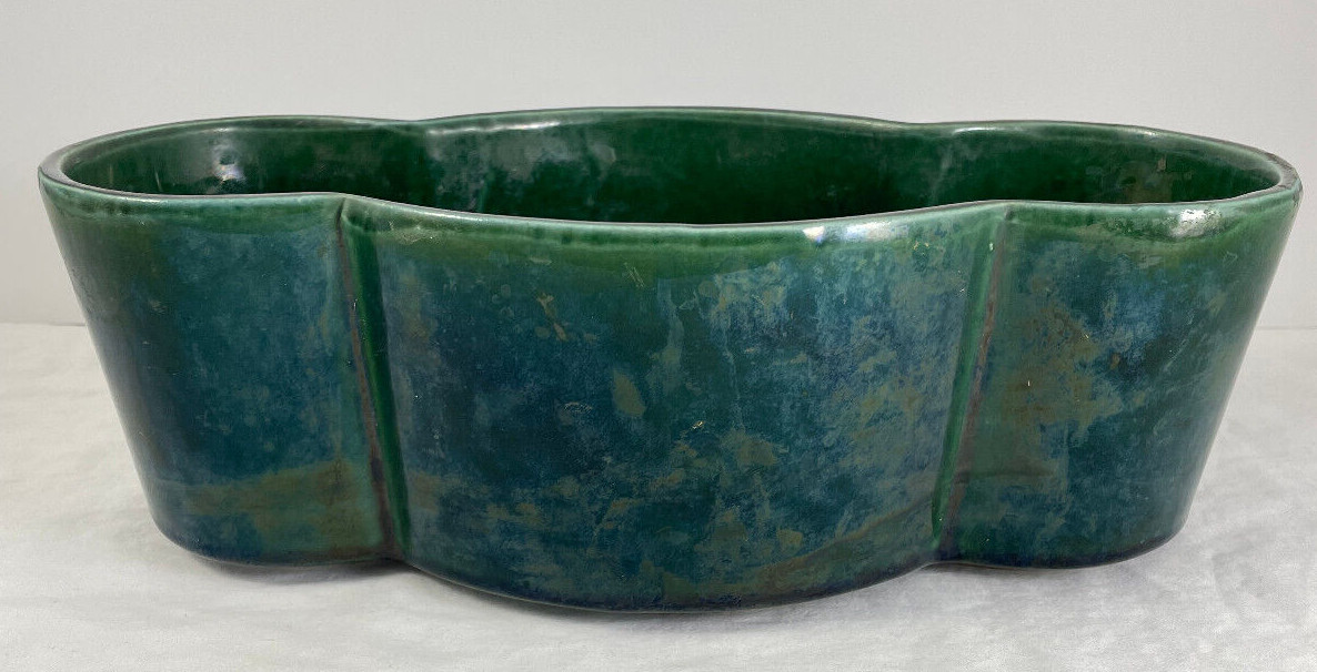 Hull Planter Dark Green F37 Bow Tie MCM Vintage 12.25x 4.5x 6" Pottery