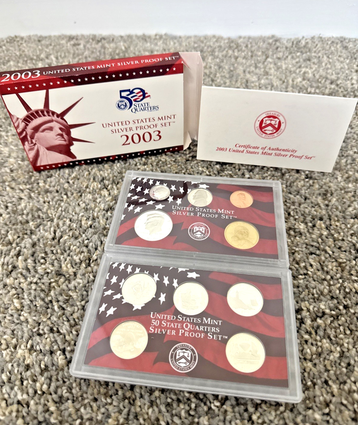 2003 US Mint SILVER PROOF SET 10 Coins Complete with Original Box and COA