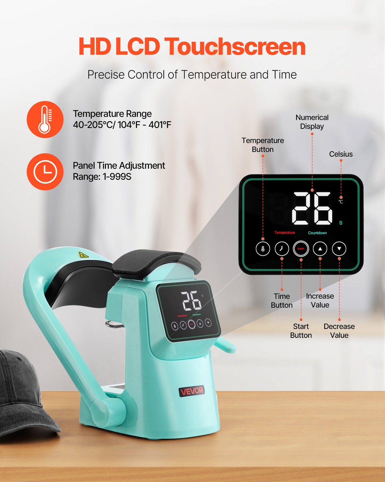 VEVOR Auto Hat Heat Press Machine with 2pcs Interchangeable Platens Touchscreen
