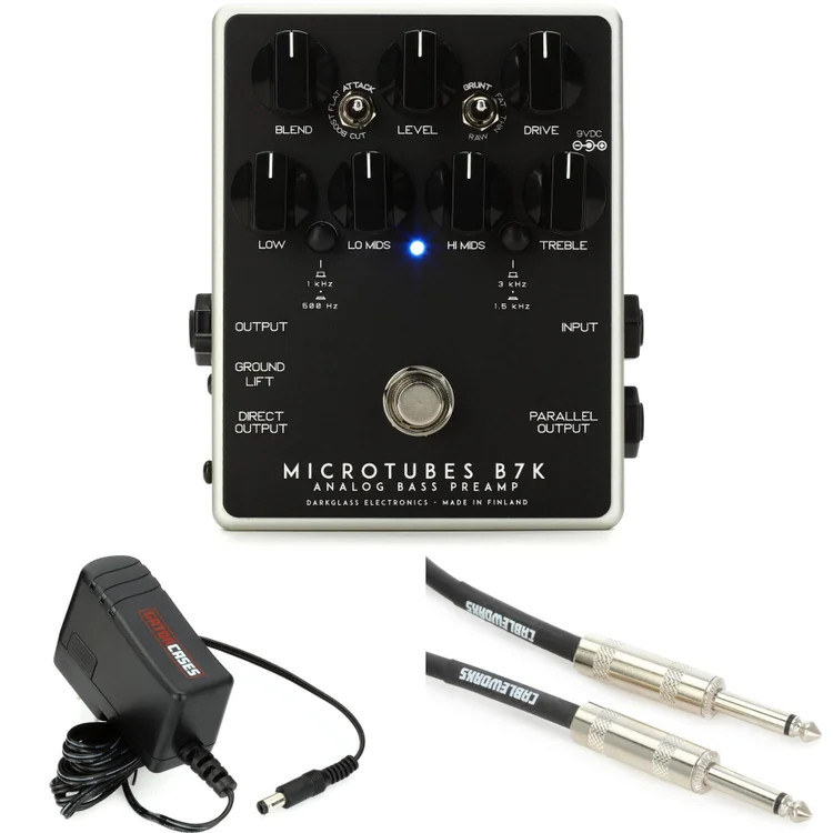 Darkglass Microtubes B7K V2 Bass Preamp Pedal with Power Supply and Cable