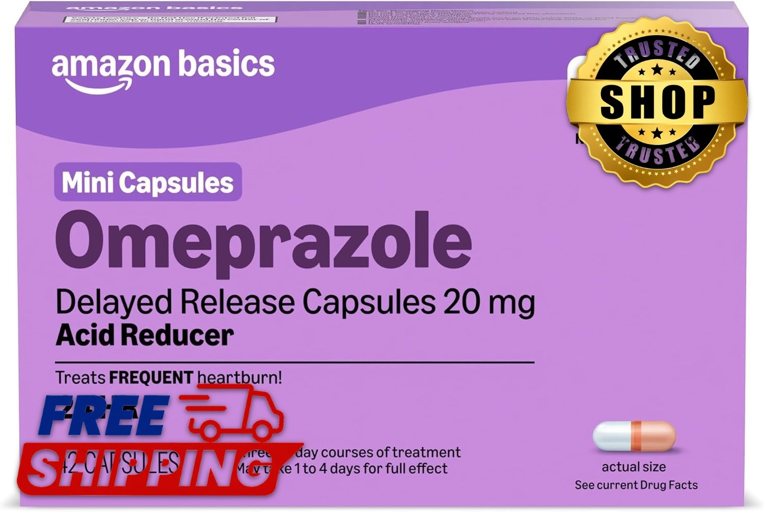 Omeprazole Delayed Release Mini Capsules 20mg Acid Reducer 42 Count 24HR