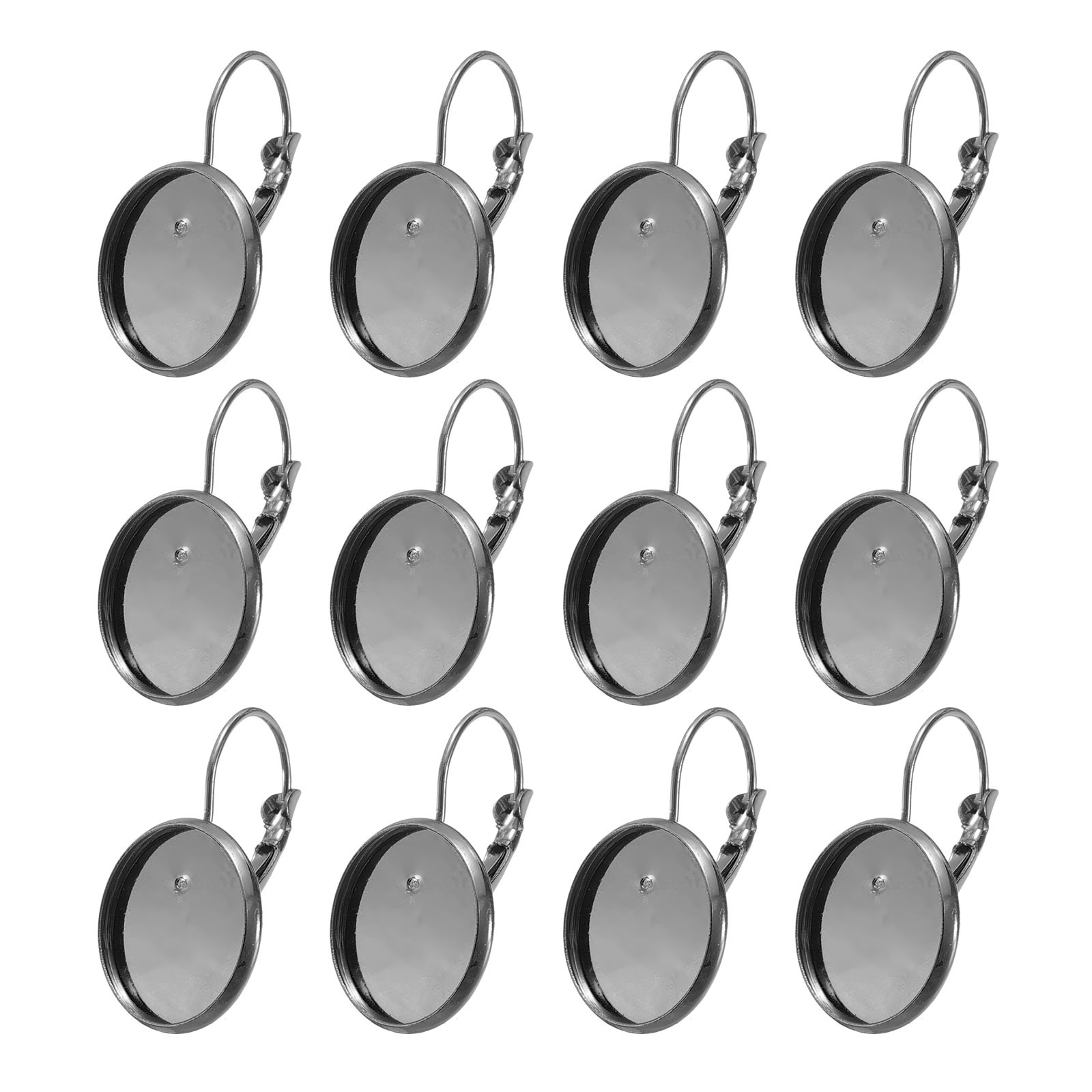 20Pcs Leverback Earring Hooks with 16mm Flat Round Blank Bezel Trays Black