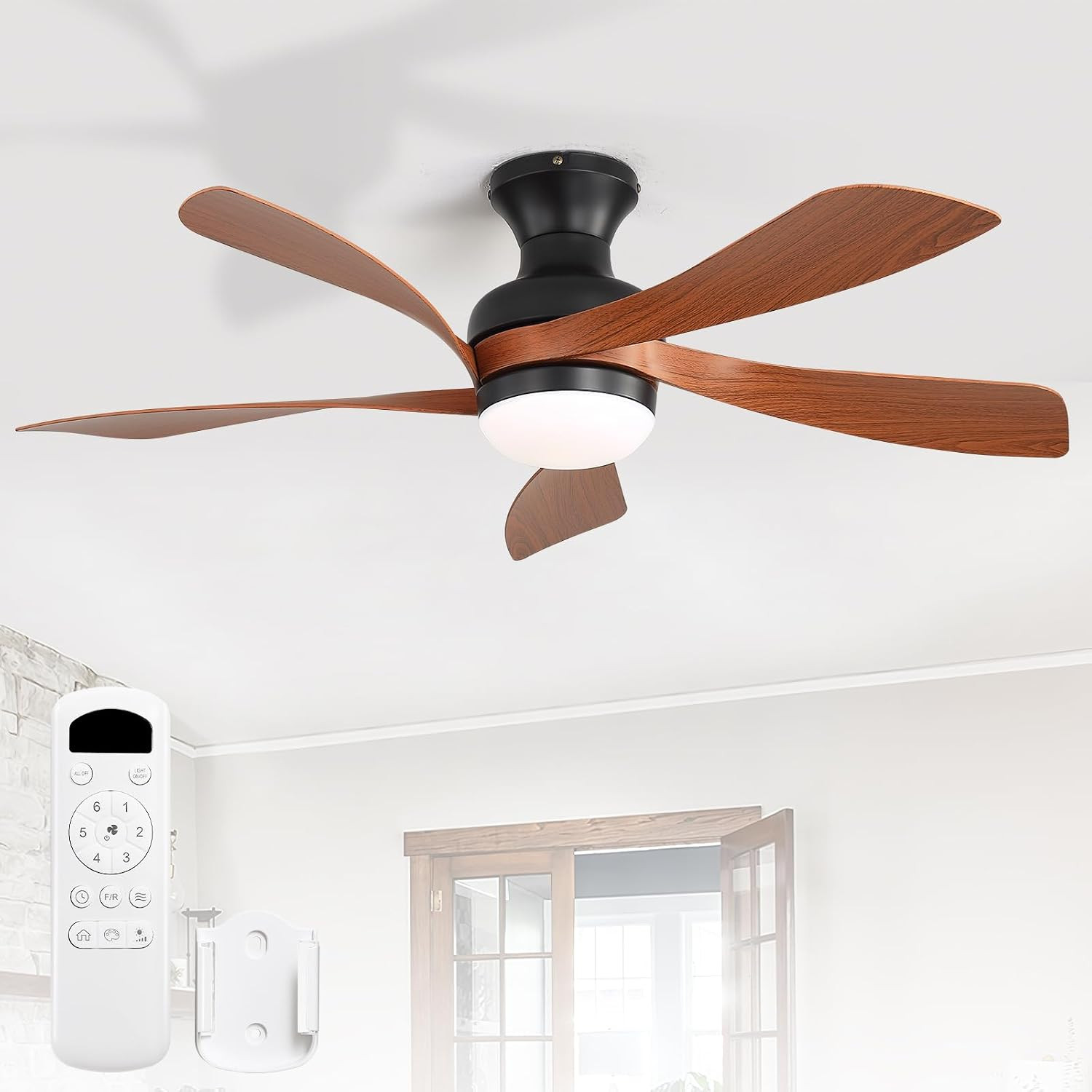 42" Low Profile Ceiling Fan with Light & Remote, Quiet Dimmable LED, Indoor/Outd