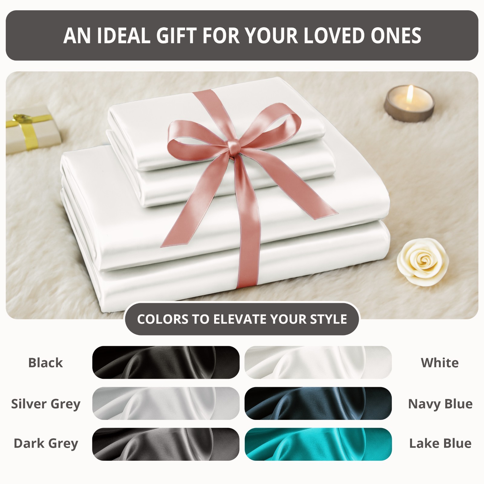 Satin Bed Sheet Set 4 Piece Silky Soft Deep Pocket Cooling Sheets Wrinkle-Free
